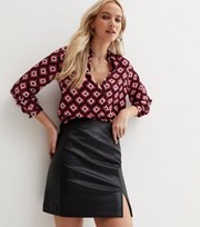 New Look Black Leather-Look Split Hem Mini Skirt